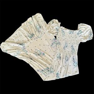 Vintage 60s art deco novelty print maxi dress - lady & man - puff sleeves small